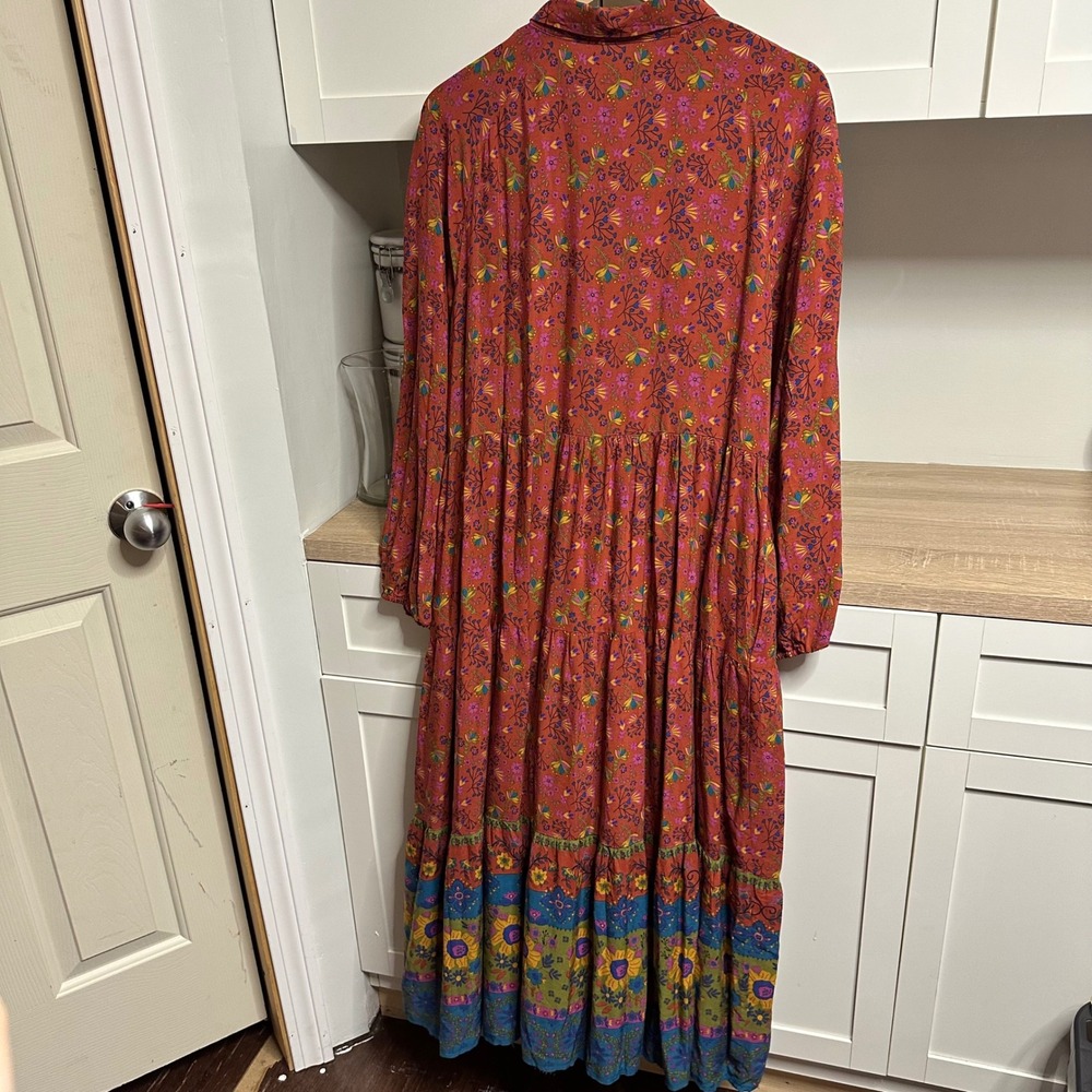 Natural Life Peasant Maxi Dress Womens L Floral Boho Tiered Long Sleeve Cottage - Picture 2 of 13
